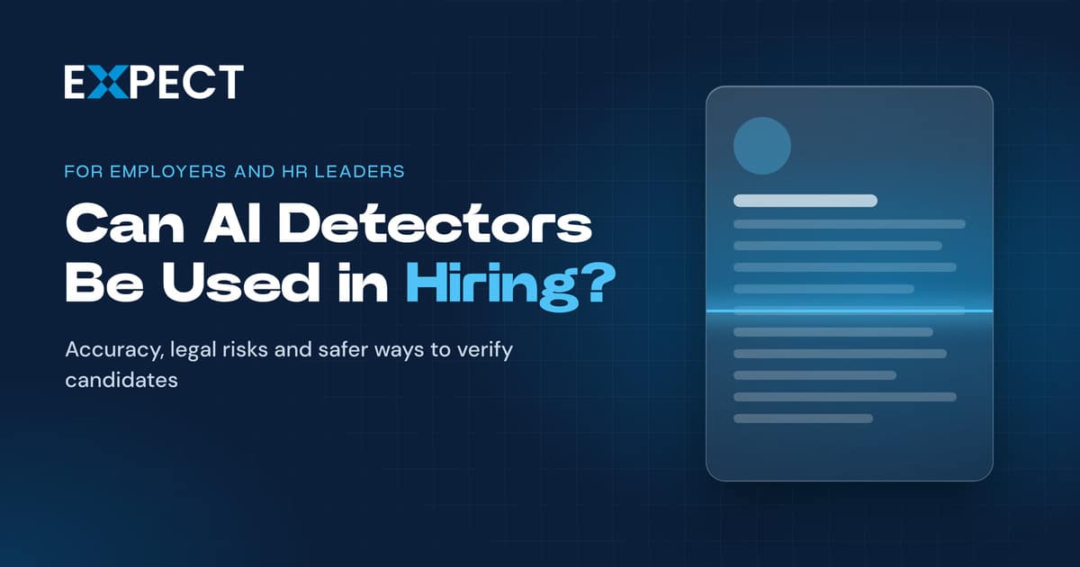 Can AI detectors be used in hiring? A resume being scanned for AI on a navy background, for employers and HR leaders.