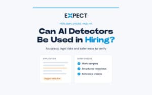 AI detectors in hiring, flagged job application next to safer candidate checks